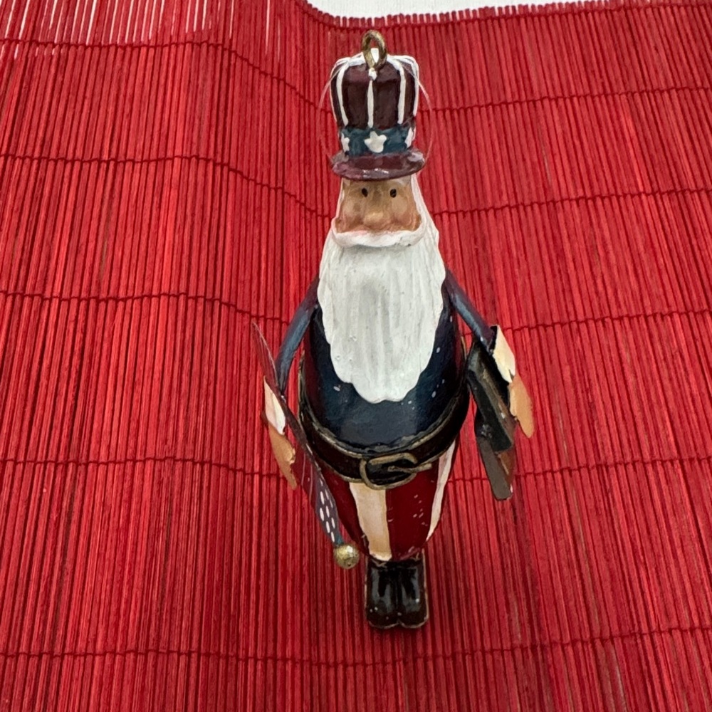 Patriotic Santa Holiday Ornament, metal 4 x 1 x 2” mlb)